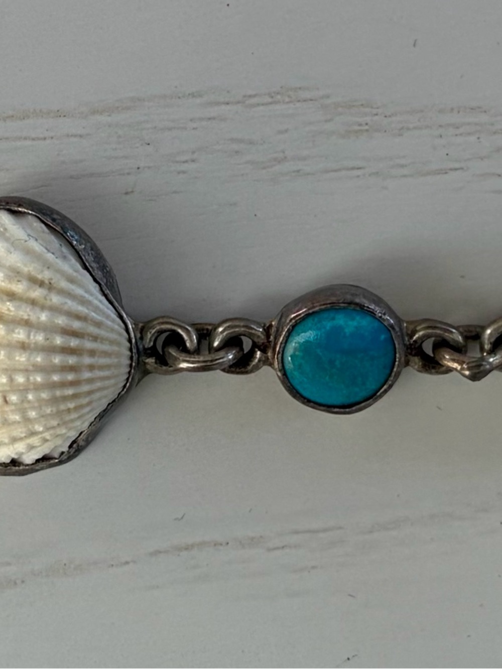 Sterling Silver Turquoise Shell Link Bracelet - Blue